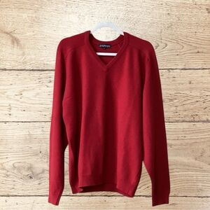 Clan Douglas Cashmere Sweater Mens Size L Red V-Neck Made In Scotland